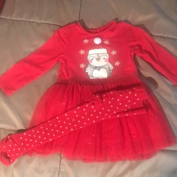 Sparkly Tulle skirted Dress with Pengiun & Matching Tights - Picture 5 of 8